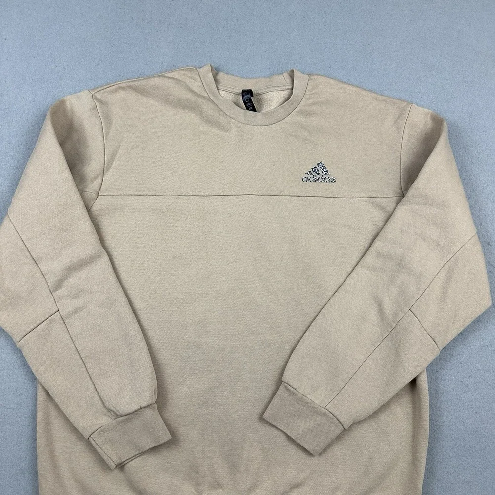 Adidas Sweatshirt Men Medium Beige Pullover Trefoil Logo Jumper Crew Neck M